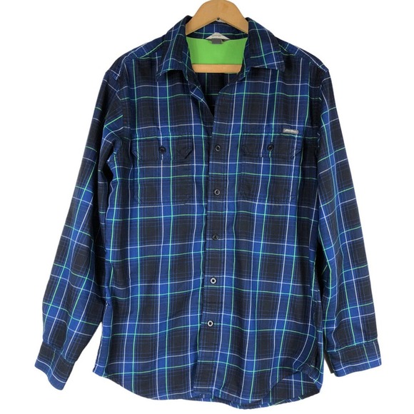 Eddie Bauer Travex Medium Shirt Blue Plaid Tartan Check Button Down Mens L/S - Picture 1 of 5